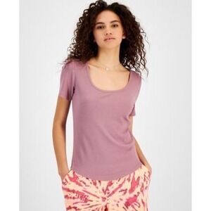 Jenni‎ Women's Ribbed Pajama Short-Sleeve Shirt Antique Rose Size M